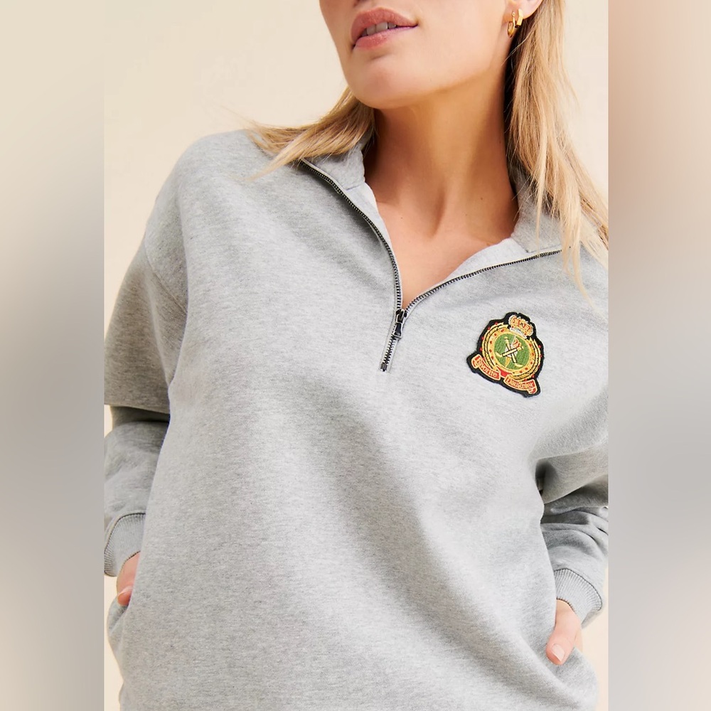 Favorite Daughter Embroidered Quarter-Zip Sweatshirt